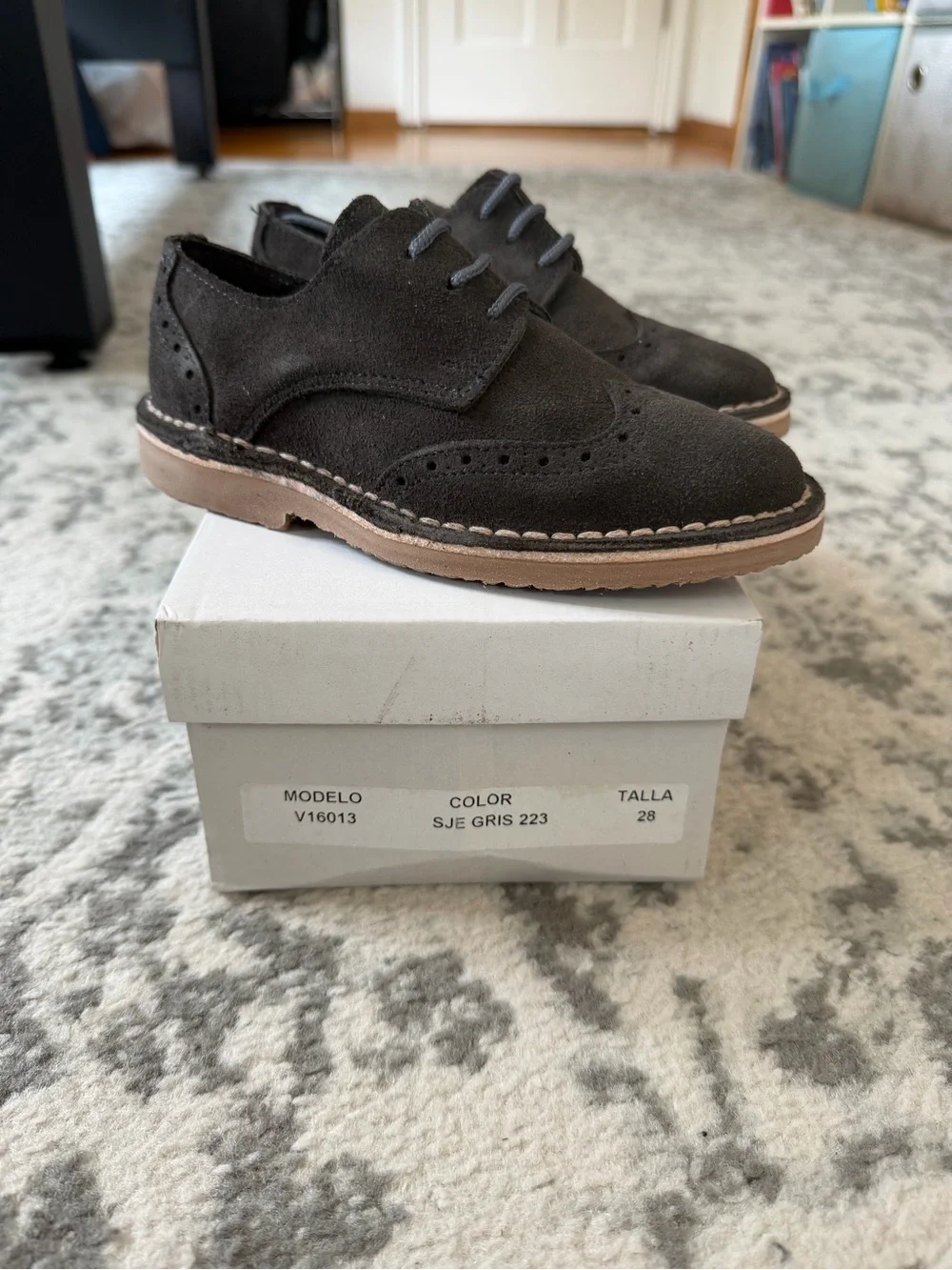 Kids Suede Wingtip Dress Shoes in Dark Gray